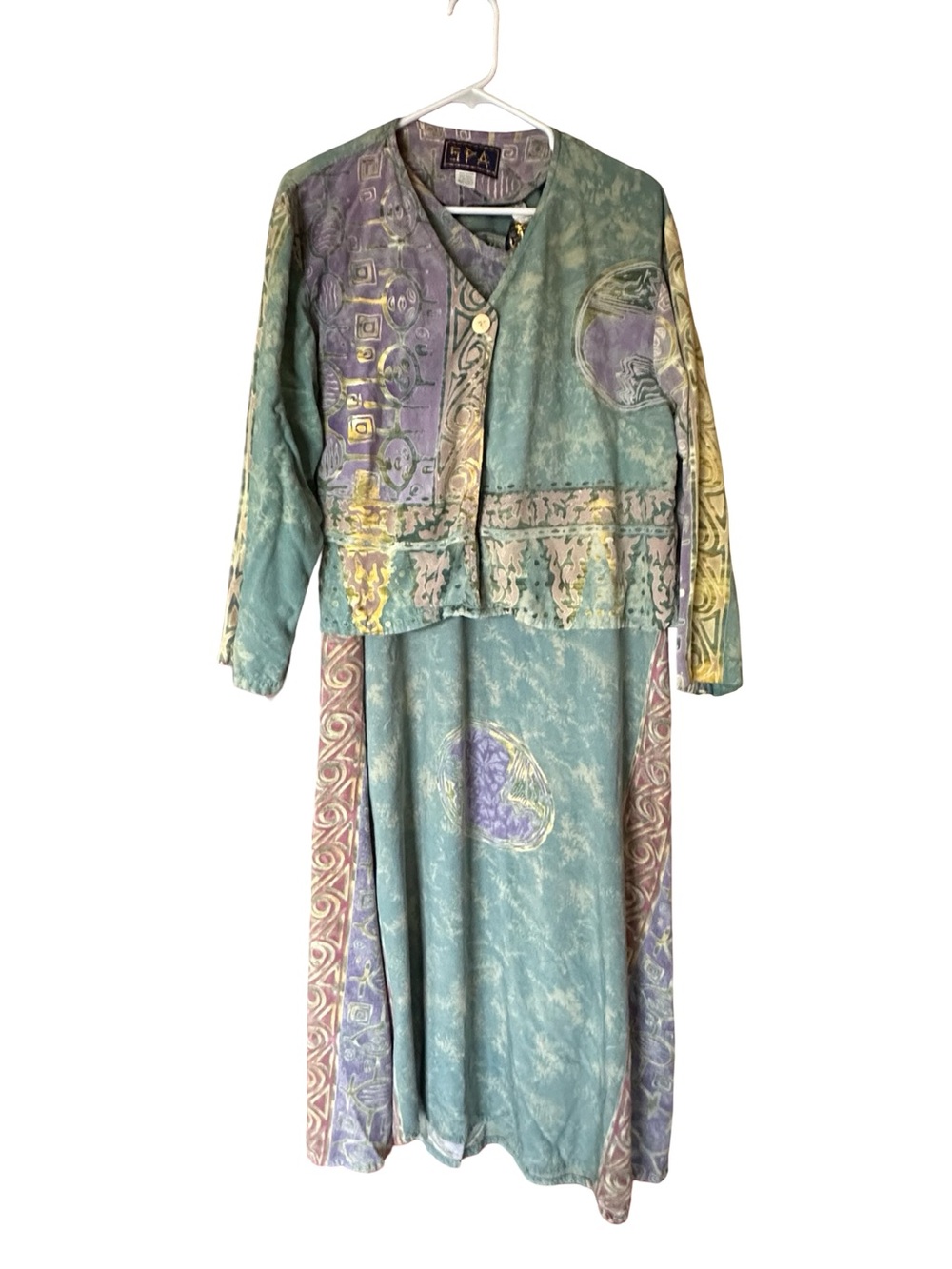 Teal & Lilac Printed Women's Jacket and Skirt Set